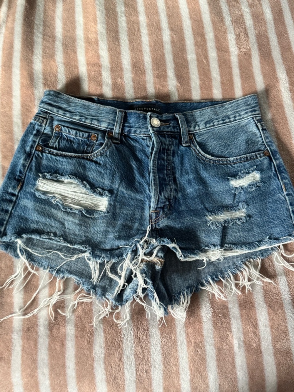 Aeropostale Blue Distressed High-Rise Denim Shorts